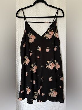 Lush Black Floral Mini Dress Women’s XL Flowy Strappy Swing